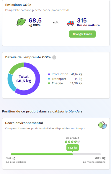 Jumpl indication de l'empreinte carbone pour chaque produit